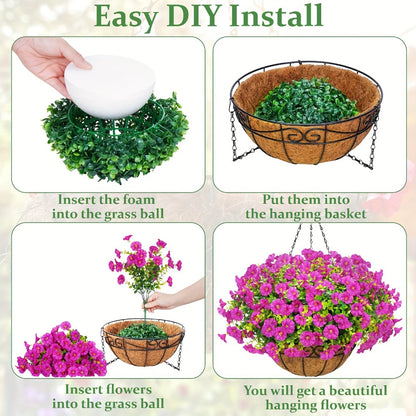 Artificial Hanging Flowers Outdoor UV-Resistant Fake Petunias with Planter Basket – Realistic Faux Hanging Plants for Garden Patio Porch Balcony Railing Decor