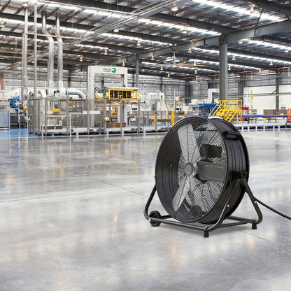 Industrial Drum Fan High Velocity Floor Fan 24 30 Inch | 3-Speed Heavy Duty Metal Air Circulator 360 Tilt Casters ETL Listed | Powerful Warehouse Garage Workshop Patio Commercial Fan | Black Orange Green