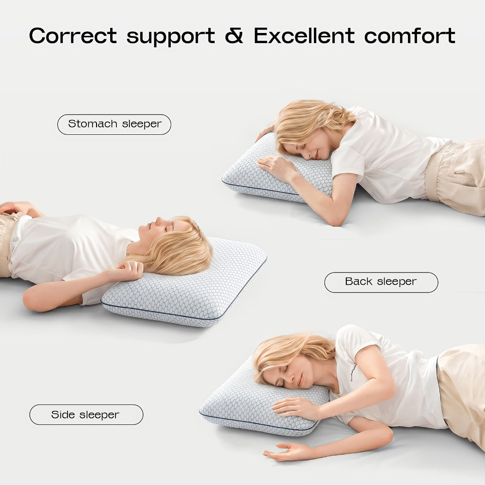 Bed Pillow for Side, Back & Stomach Sleepers – Washable Cover, Breathable Mesh, Standard Size – Blue & Grey
