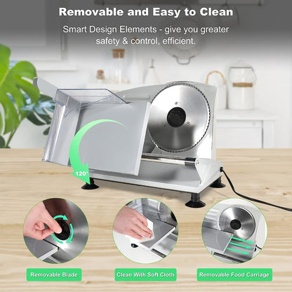 Electric Meat Slicer for Home, 6.7" Stainless Steel Blade, 150W Deli Food Slicer with Adjustable 0-15mm Thickness for Cold Cuts, Cheese, Bread & Vegetables, Easy to Clean