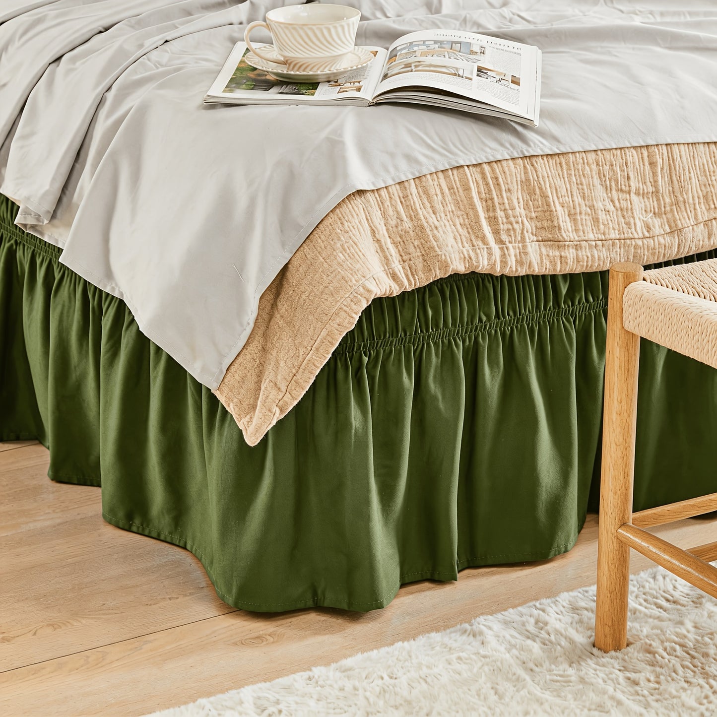 Bed Skirt Elastic Wrap Around Ruffle - 15 Inch Drop Microfiber Dust Ruffle, Adjustable No-Lift Fit, Fade Resistant Machine Washable, Hotel Quality Bedskirt for Twin Full Queen King, 30 Colors