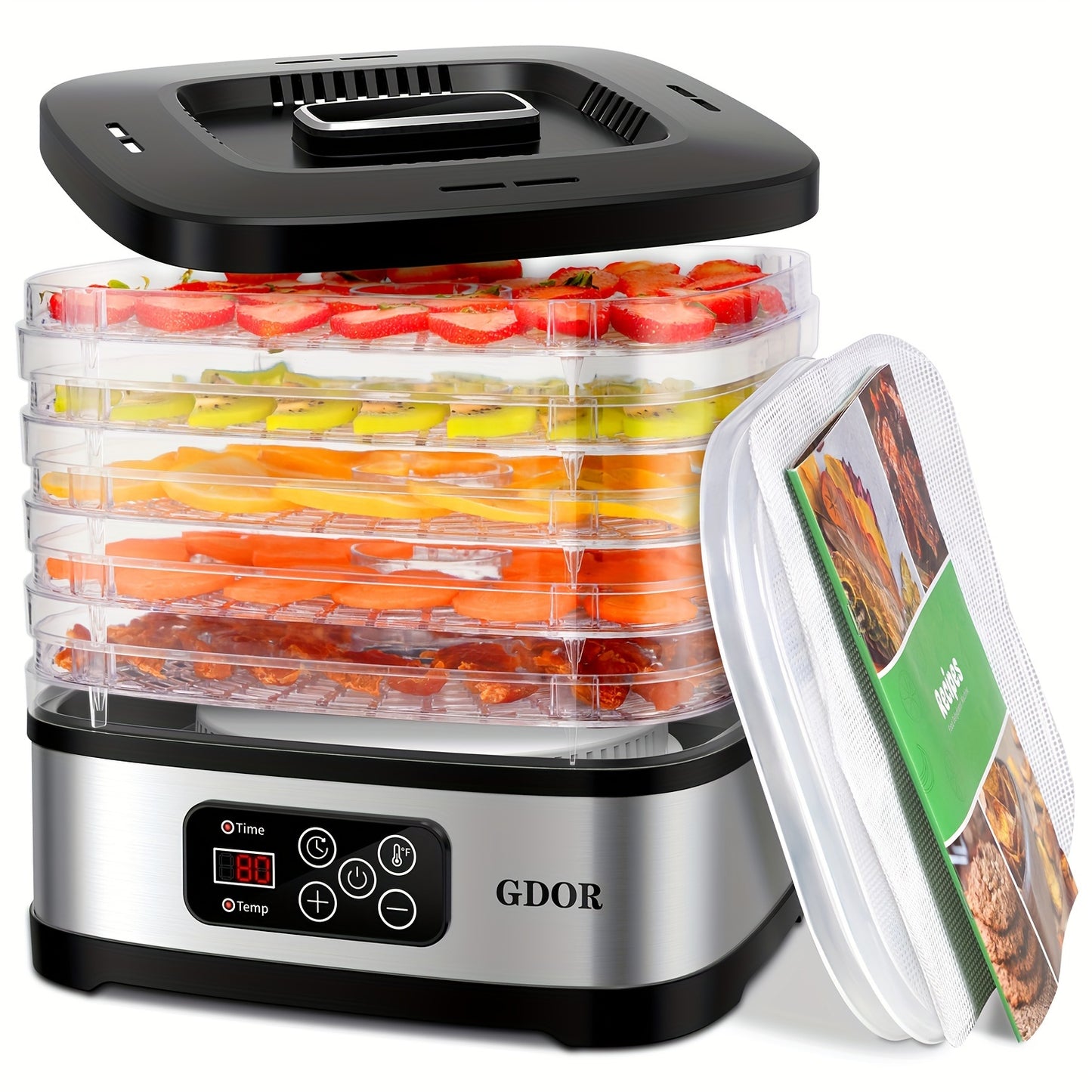 Food Dehydrator Machine 5-Tray with 72H Timer & LED Display – Adjustable Temperature Control, BPA-Free, Includes Mesh Screen, Fruit Roll Sheet & Recipes, for Jerky, Fruit, Veggie, Herb & Dog Treats