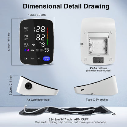 Upper Arm Blood Pressure Monitor - ALPHAMED U82RH Automatic BP Monitor, USB Powered, 8.7-17" Cuff, 2×199 Memory, LED HD Curved Screen, Intelligent Design for Elderly & Family Home Use