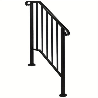 Wrought Iron Stair Handrail for 2-3 Steps - Matte Black & White Powder Coated Iron Picket Railing with Stainless Steel Post Mounts, Indoor Outdoor Home Safety Grab Bar & Accessibility Rail