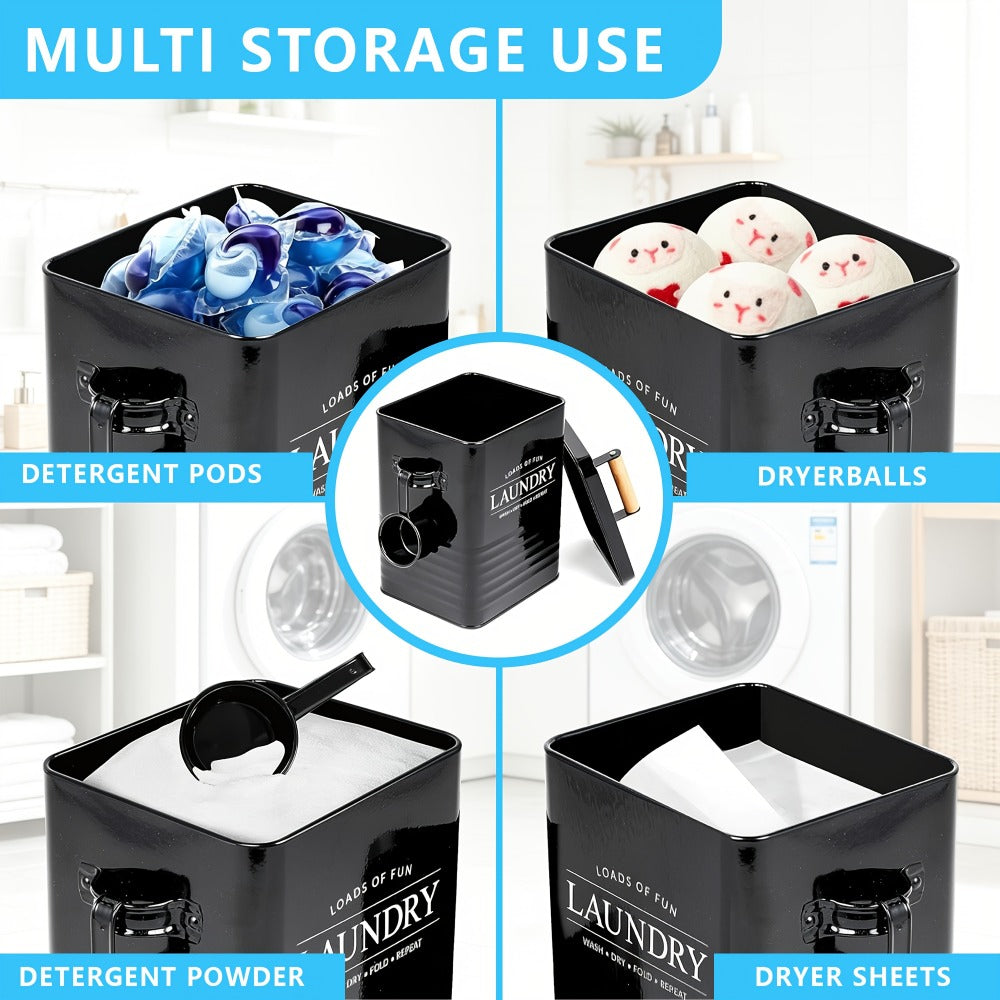 Laundry Pod Container & Dryer Sheet Holder Set with Scoop – Metal Farmhouse Laundry Room Organizer, Detergent Dispenser & Soap Storage