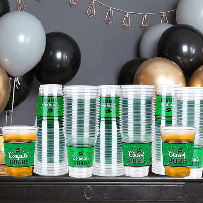 100Pcs Graduation Party Cups Class of 2026 Disposable Plastic Cups Congrats Grad Celebration Tableware Party Supplies