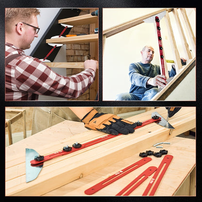 Stair Tread Gauge Template Tool Jig Stair Tread Shelf Measuring Layout Tool for Cutting Perfect Stairs Woodworking Carpentry Construction DIY Projects Gift for Contractor Red