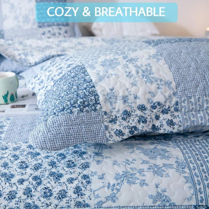 Floral Quilt Set Lightweight Bedspread Coverlet 2 or 3-Piece, All Season Hypoallergenic Breathable Paisley Patchwork Print Quilt for Bedroom Guest Room Dorm RV Cabin, Twin Queen King, Shabby Chic