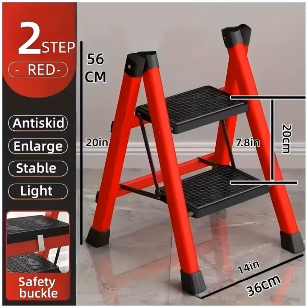 Folding Step Ladder with Anti-Slip Pedals & Handrail – 2/3/4/5 Step Stool for Adults, Sturdy Steel, Lightweight Portable, Non-Slip Feet, Rust-Resistant, Foldable for Home Kitchen Office Bedroom Use