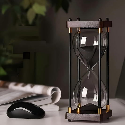 Hourglass Timer 60 Minute Wooden Sand Timer Decorative Glass - Vintage Home Decor for Kitchen, Office & Bedroom | Great Gift for Birthday, Christmas, Valentine's Day & Thanksgiving | 11.81x3.74in