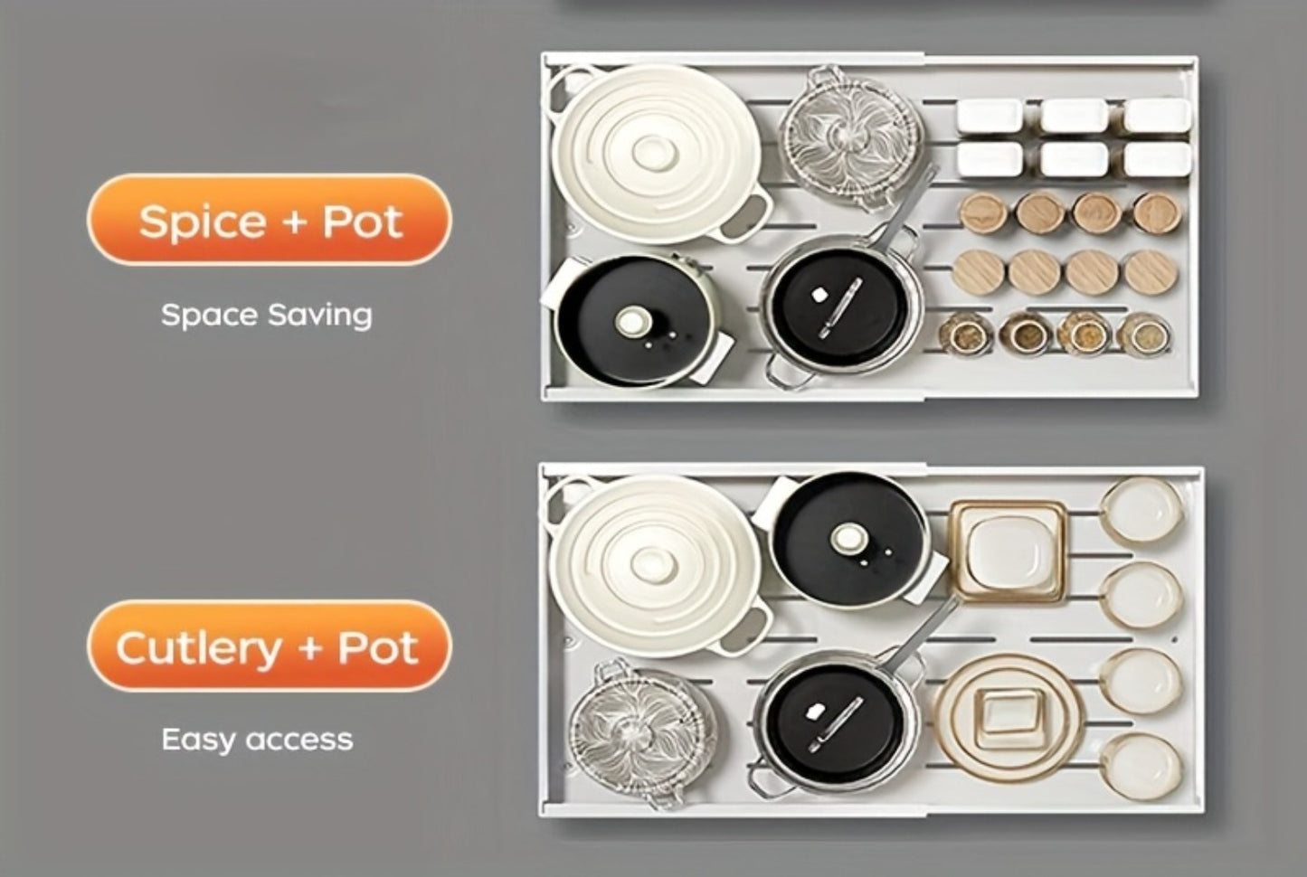 Expandable Pull-Out Cabinet Organizer Under Sink Storage Drawer Rack 2-Pack Adjustable Kitchen Shelf Organizer for Pots Pans Spices