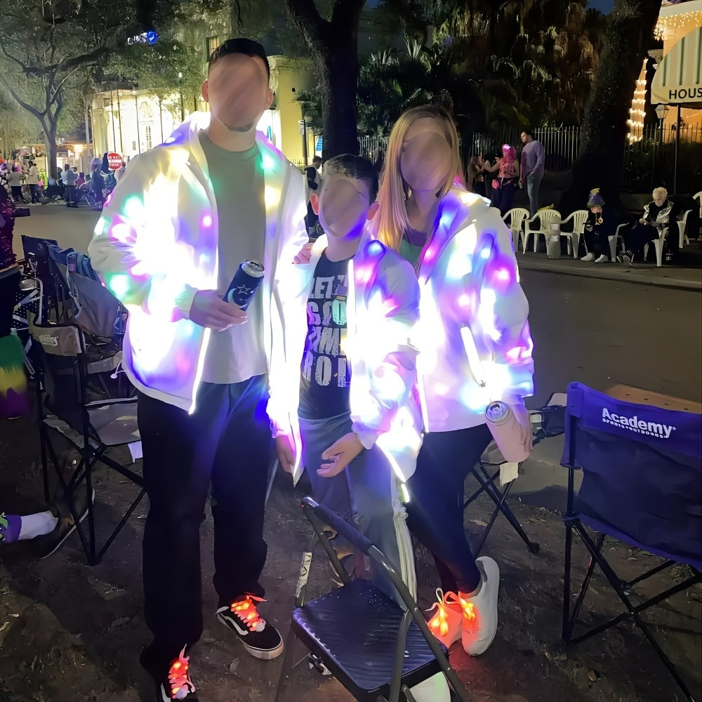 LED Light Up Party Jacket for Adults – Glowing Rave Costume Unisex Luminous Coat for Halloween, Christmas, Dance Parties & Festivals, Battery Powered, Washable Polyester, Sizes S-XXL
