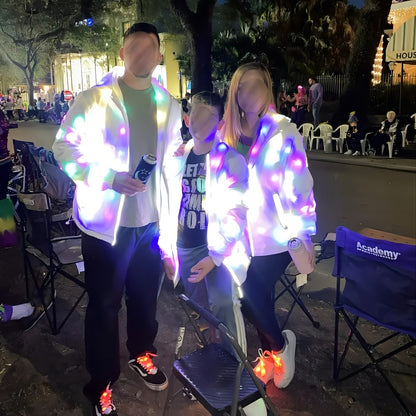 LED Light Up Party Jacket for Adults – Glowing Rave Costume Unisex Luminous Coat for Halloween, Christmas, Dance Parties & Festivals, Battery Powered, Washable Polyester, Sizes S-XXL