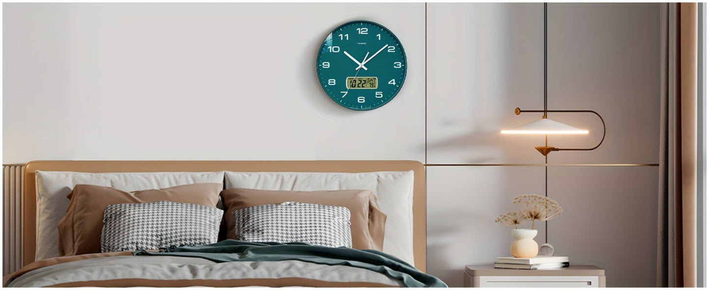 Silent Wall Clock Round Analog 10/12 Inch – Battery Operated, Calendar & Temperature Display, Non-Ticking Quiet Movement for Bedroom, Office & Living Room, Multiple Colors