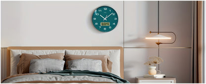Silent Wall Clock Round Analog 10/12 Inch – Battery Operated, Calendar & Temperature Display, Non-Ticking Quiet Movement for Bedroom, Office & Living Room, Multiple Colors