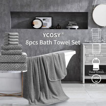 700GSM Bath Towel Set 8 Piece Extra Large Ultra Soft Thick - Highly Absorbent Quick Dry | 2 Oversized Bath Towels 2 Hand Towels 4 Washcloths | 16 Colors | Bathroom Hotel Gym Spa Adult Gift Set