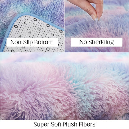Tie Dye Rainbow Purple Shag Area Rug Non-Slip Machine Washable Carpet Multiple Sizes Living Room Bedroom