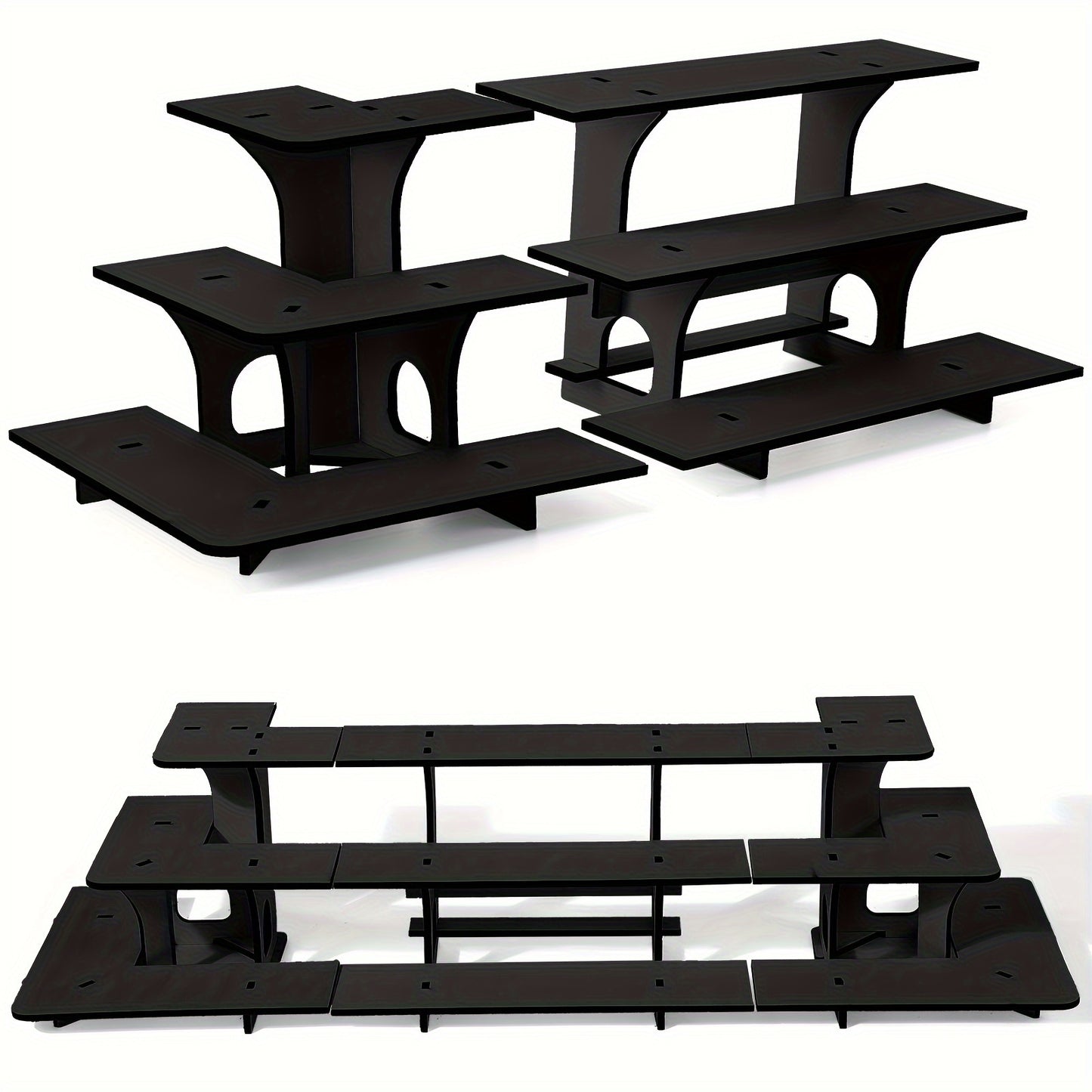 3-Tier Wooden Corner Display Stand Set of 3 Portable Shelf Rack for Retail Tabletop & Countertop - Craft Show, Farmers Market & Trade Show Small Product Display Rack, Vintage Black Wood Organizer