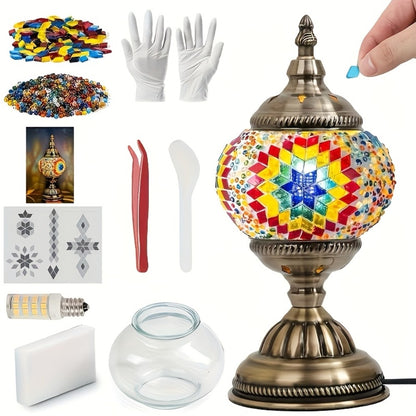DIY Turkish Moroccan Mosaic Lamp Kit Handmade Glass Metal Brass Dimmable Bohemian Table Light for Bedroom Living Room Office Vintage Boho Decor Gift Multiple Colors 3-Color Adjustable Option
