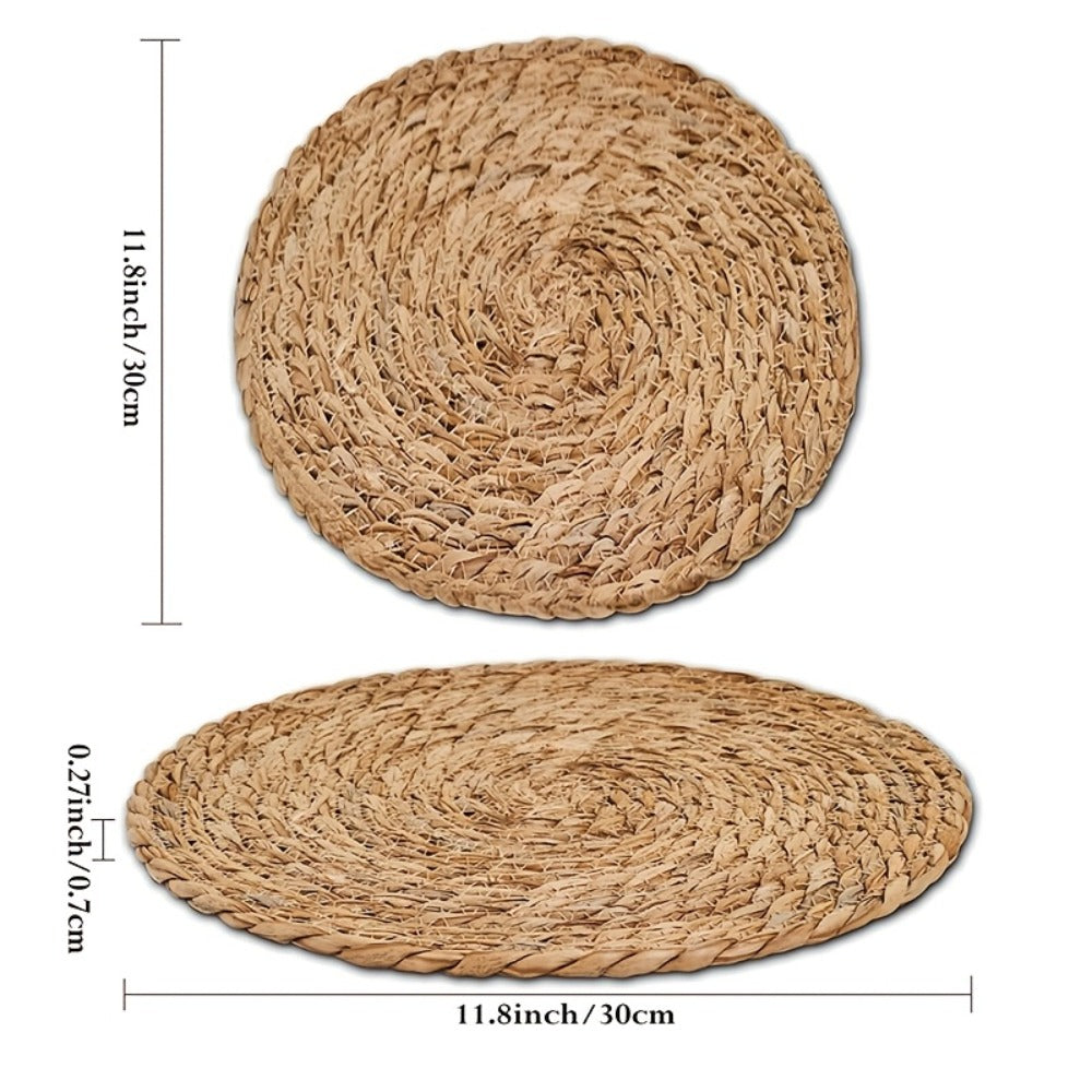 12pcs Rattan Placemats Natural Wicker Round Table Mats Heat-Resistant Non-Slip 11.8" Kitchen Dining Decor Bohemian