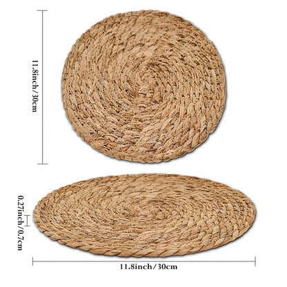 12pcs Rattan Placemats Natural Wicker Round Table Mats Heat-Resistant Non-Slip 11.8" Kitchen Dining Decor Bohemian