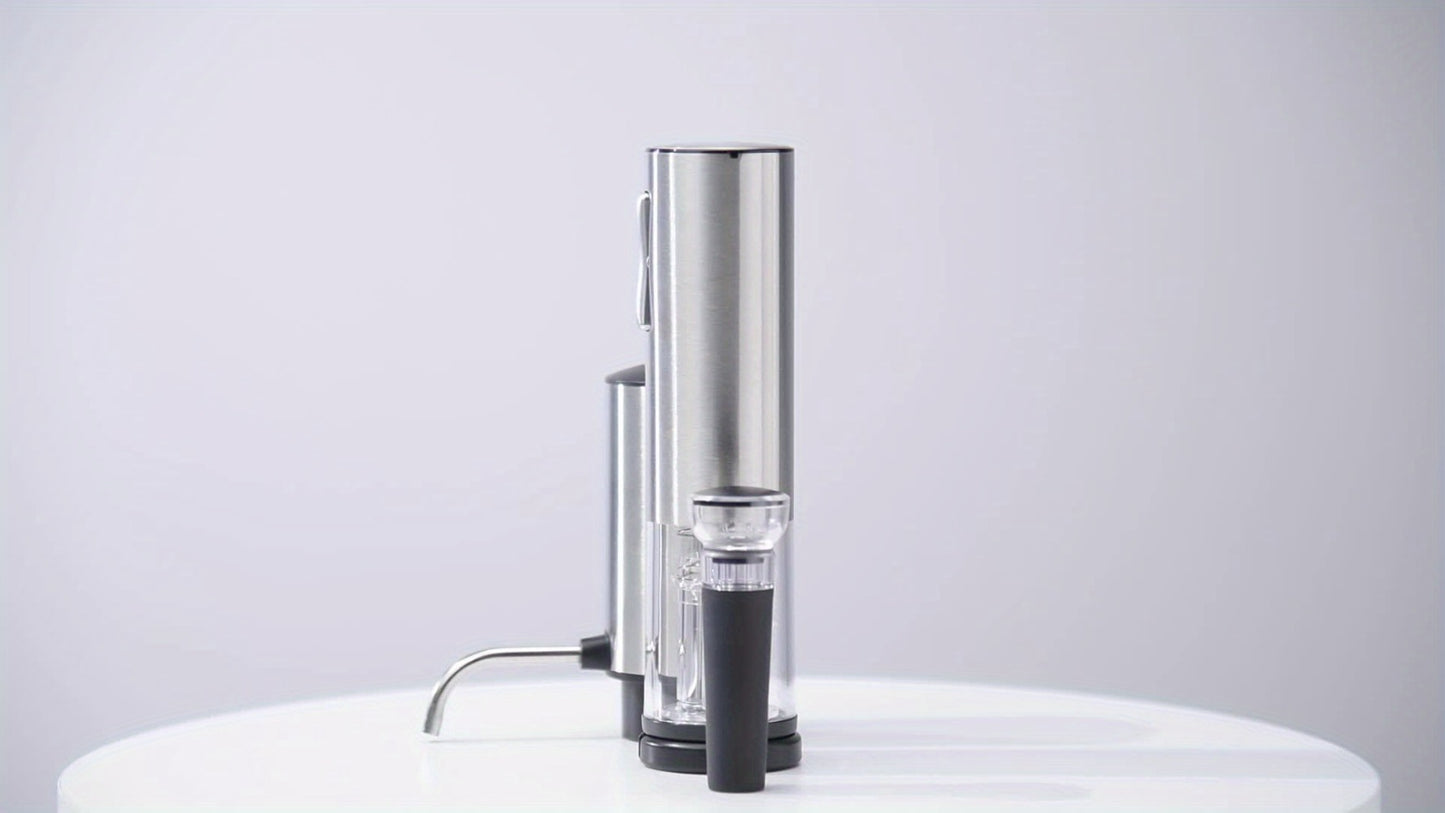 Electric Wine Opener Gift Set 7-in-1 Rechargeable Automatic Corkscrew Stainless Steel with Aerator Pourer Vacuum Stoppers Foil Cutter Storage Base
