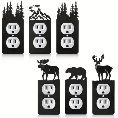 Light Switch Cover Plates 6 Pack Metal Bear Moose Trees Mountains Rustic Cabin Nature Theme Single Gang Wall Plate 2.75 x 6.69 Inch for Home Bedroom Living Room Cabin Lodge Decor