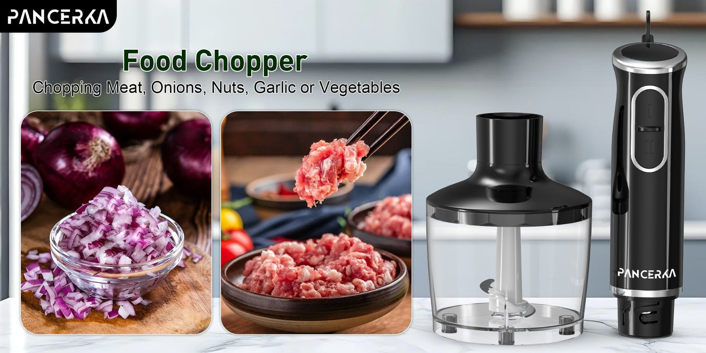 Immersion Blender 8-in-1 Electric Hand Blender with Turbo Mode & Detachable Base – 304 Stainless Steel Handheld Blender with Whisk Milk Frother Attachments for Smoothies Soups Baby Food Puree