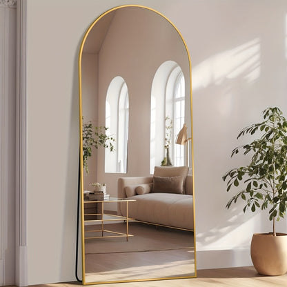 Full Length Mirror Floor Mirror Freestanding 58x18 Inch Arched Full Body Mirror Wall Mounted Leaning Rustproof Stand Mirror for Bedroom Living Room Cloakroom Modern Home Decor Black Gold