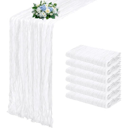 Cheesecloth Table Runner 6 Pack | Boho Gauze Semi-Sheer Fabric 21.7×72.8 Inch for Wedding, Baby Shower & Farmhouse Decor