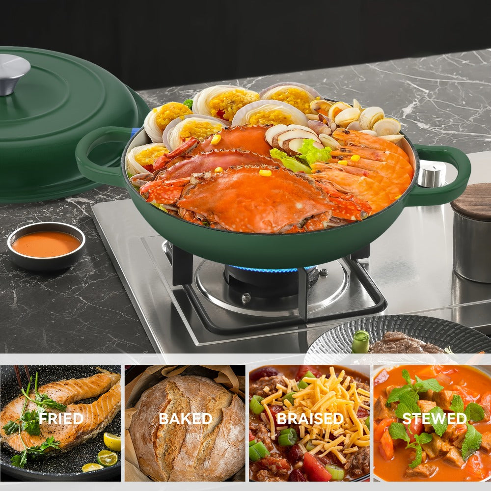 Enamel Cast Iron Dutch Oven 3QT with Lid, Shallow Braiser Pot with Double Handles for Cooking Braising Stewing, Compatible with All Stovetops & Oven – Colorful Enameled Cast Iron Cookware