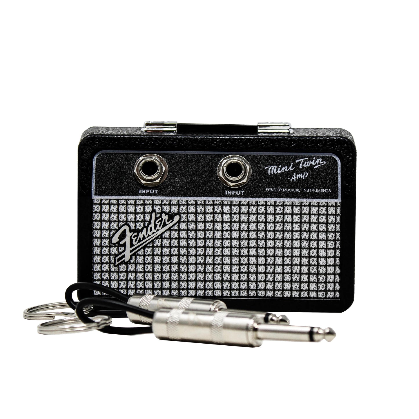 Fender Jack Rack Mini Guitar Amp Key Holder by Pluginz Licensed Wall Mount Keychain Rack with 2 Guitar Plug Keychains Real Amp Grill Cloth Brushed Metal Logo Rockstar Gift for Guitarists Musicians
