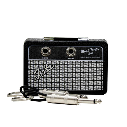 Fender Jack Rack Mini Guitar Amp Key Holder by Pluginz Licensed Wall Mount Keychain Rack with 2 Guitar Plug Keychains Real Amp Grill Cloth Brushed Metal Logo Rockstar Gift for Guitarists Musicians