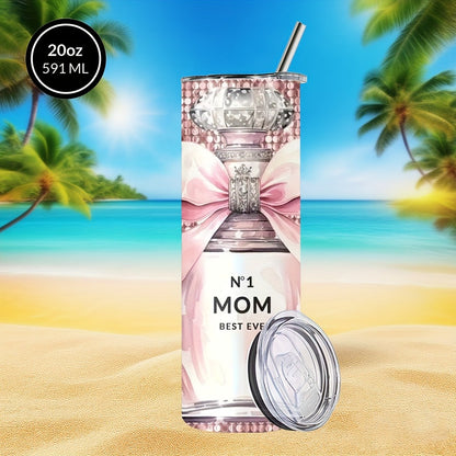 Insulated Tumbler 20oz Mom's Best Ever Design | 304 Stainless Steel Travel Cup with Lid & Straw for Hot & Cold Drinks – Cute Gift for Mom, Women, Birthday, Mother's Day & Christmas