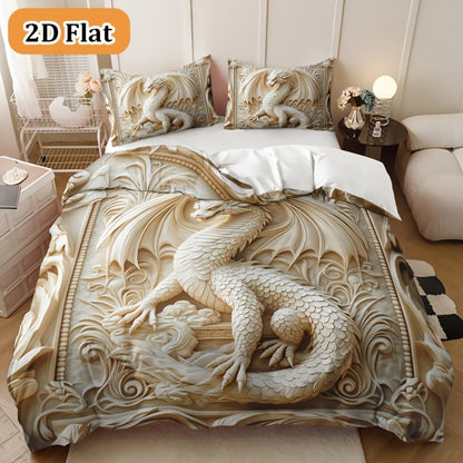 Dragon Print Duvet Cover Set 3-Piece – Boho Dragon Totem Bedding, Soft Polyester Comforter Cover with 2 Pillowcases, Twin Full Queen King, Dorm Room Decor