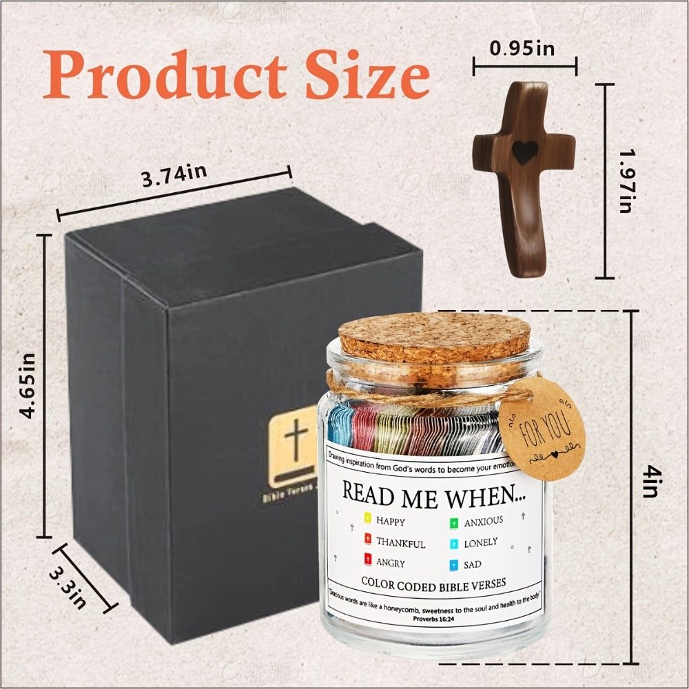 Bible Verse Jar with Handmade Wooden Cross 92 Scripture Cards Christian Gift Set for Women – Easter, Christmas, Birthday, Father’s Day & Graduation