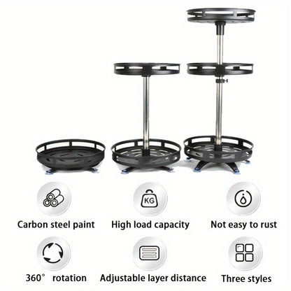 Lazy Susan Turntable Organizer Metal Rotating Spice Rack 1 2 3 Tier for Cabinet Kitchen Countertop Pantry Bathroom – Spinning Storage Rack with Suction Cup Feet & Labels