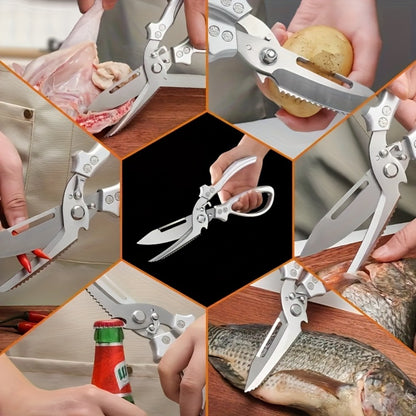 Kitchen Scissors Heavy Duty Stainless Steel | 3CR Multipurpose Cooking Shears for Chicken Bone Meat Vegetables Fruits Herbs with Seat Belt Lock Labor-Saving Handle