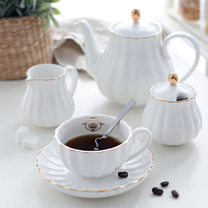 Porcelain Tea Set Service for 6 British Royal Floral Design with Teapot Sugar Bowl Cream Pitcher Teaspoons Tea Strainer 8oz Cups Saucers for High Tea Wedding Party Gift