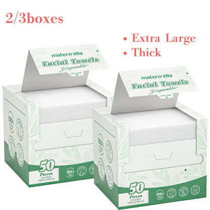 Disposable Face Towels Jumbo Ultra-Soft Extra Thick – Highly Absorbent Dry Wet Dual-Use Facial Wipes for Makeup Removal, Facial Cleansing, Spa & Travel, All Skin Types, 50 / 100 / 150 Sheets per Pack