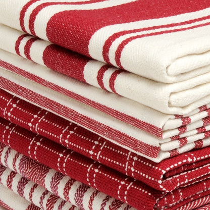 Kitchen Dish Towels 10 Pack - 100% Cotton Flat Weave, Absorbent & Reusable, Multi-Color Set for Cooking, Cleaning & Drying
