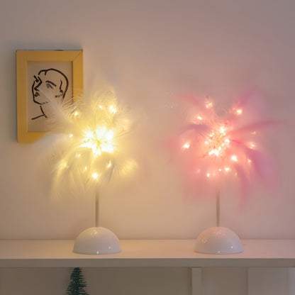 Feather LED Table Lamp – 40-Head Copper Wire Night Light, Romantic Atmosphere Lamp for Bedroom Living Room, Cute Desk Decor Light for Birthday Valentine's Day Gift (White / Pink, 1pc / 2pcs)