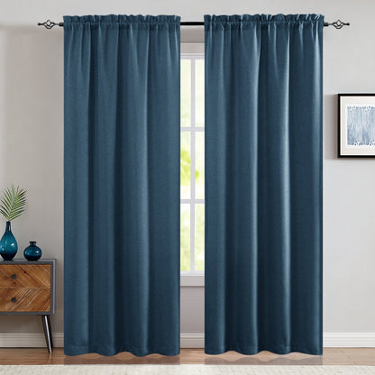 Blackout Curtains 80% Light Blocking – 2 Panels Thermal Insulated Linen Textured Rod Pocket Window Drapes for Bedroom, Living Room & Kitchen Privacy