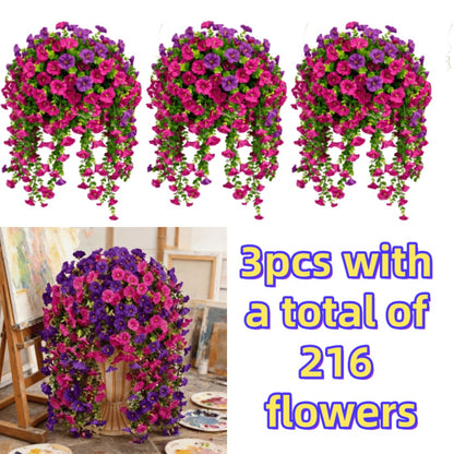 Artificial Rose Vine Hanging Garland 3pcs 216 Flowers - High-Density UV-Resistant Faux Rose Flower Vines with Realistic Roses & Foliage for Garden, Wedding, Porch, Terrace & Wall Decor, Multiple Colors
