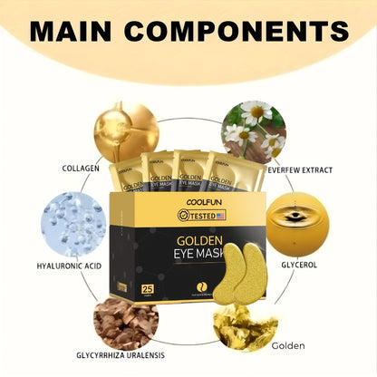 24K Gold Eye Patches 25 Pairs Collagen Under Eye Mask with Glycerin Hydrating Eye Pads for Dark Circles Puffiness Anti-Aging Eye Treatment for Men and Women All Skin Types Wedding Party Skincare