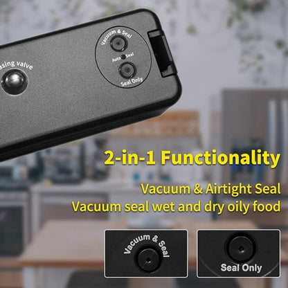 Food Vacuum Sealer Machine 1850W, Automatic Vacuum Sealer with 50 Vacuum Bags — Compact Food Preservation Air Sealer for Fresh Food & Long-Term Storage | Black & White