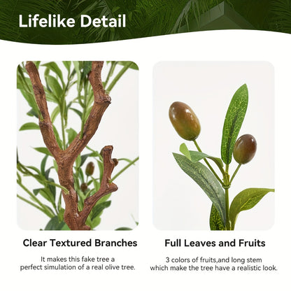 Artificial Olive Tree Large Faux Indoor Tree with Pot – Realistic 5FT 6FT 7FT Multi-Trunk Fake Olive Tree with Leaves & Fruits for Living Room Home Office Entryway Decor
