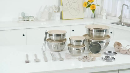 Stainless Steel Mixing Bowl Set 26pcs with 6 Bowls 20 Kitchen Tools Anti-Slip Bottom Multiple Sizes for Baking Cooking Meal Prep Storage