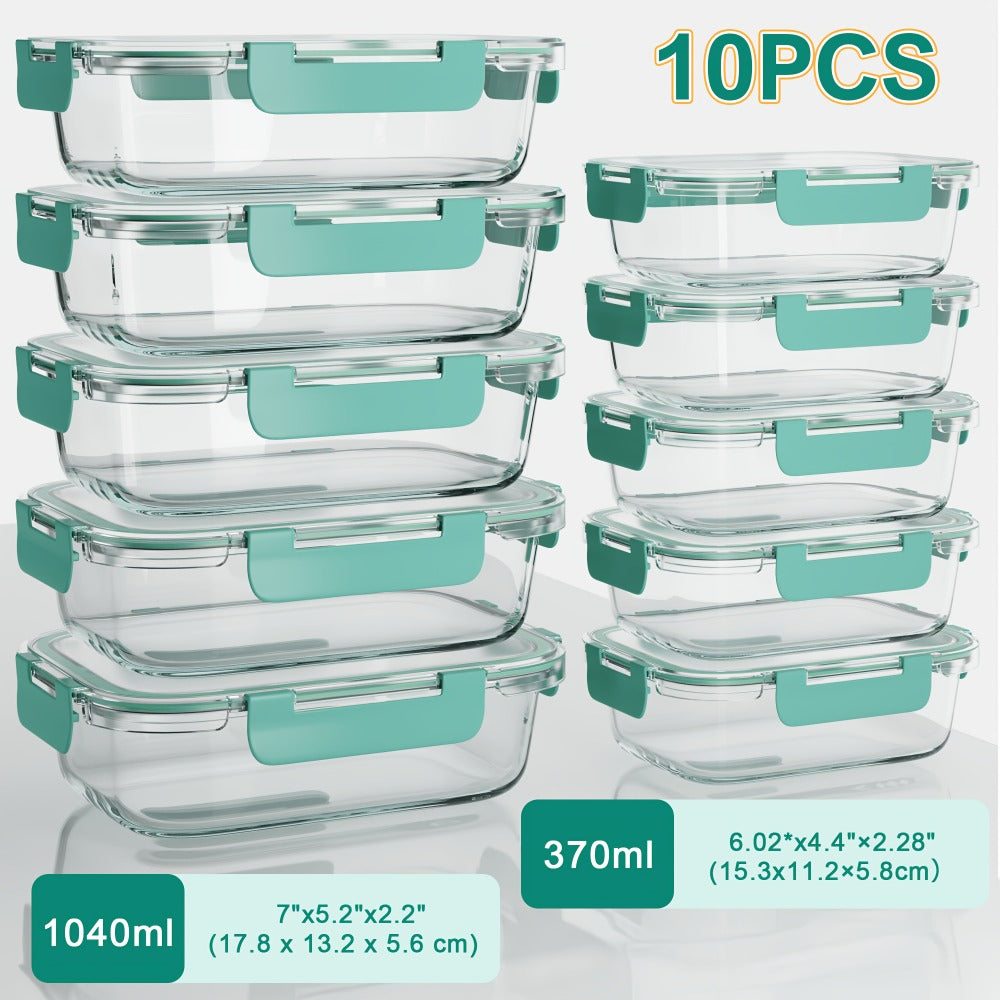 Borosilicate Glass Food Storage Containers Set – 10/12/17pcs Airtight Meal Prep Bento Boxes with Locking Lids, BPA Free, Microwave & Dishwasher Safe, Leak Proof, Mixed Colors