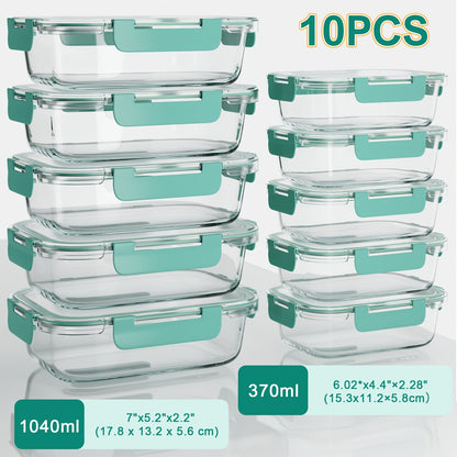 Borosilicate Glass Food Storage Containers Set – 10/12/17pcs Airtight Meal Prep Bento Boxes with Locking Lids, BPA Free, Microwave & Dishwasher Safe, Leak Proof, Mixed Colors